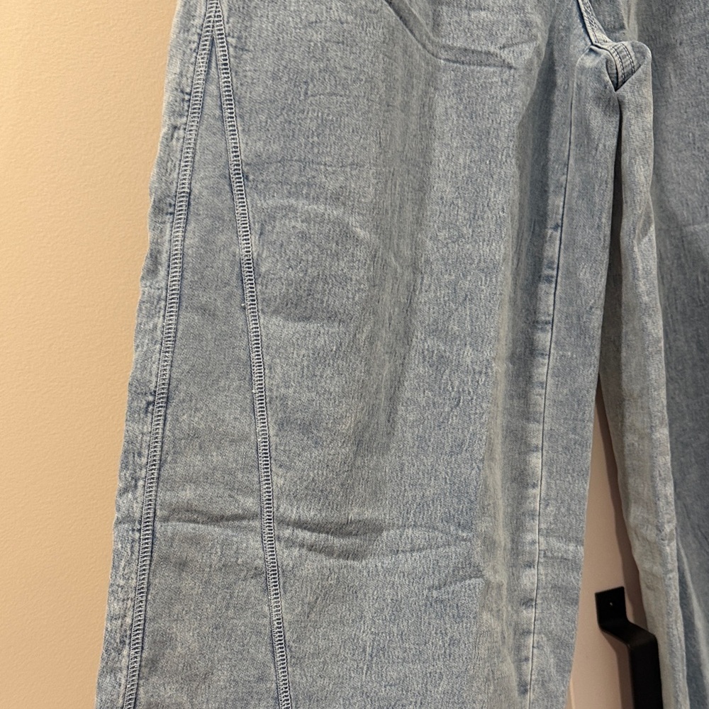 Aerie Light Blue Denim Pants with Cream Drawstring. Medium - Picture 6 of 10